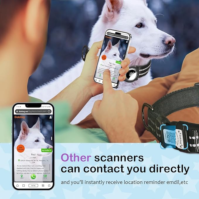 Reflective Dog Collar with Apple AirTag Holder & QR Code Pet ID Tag,Soft Nylon Adjustable Dog Tracker Collar with Safety Lock for Small Dogs(Black, S)