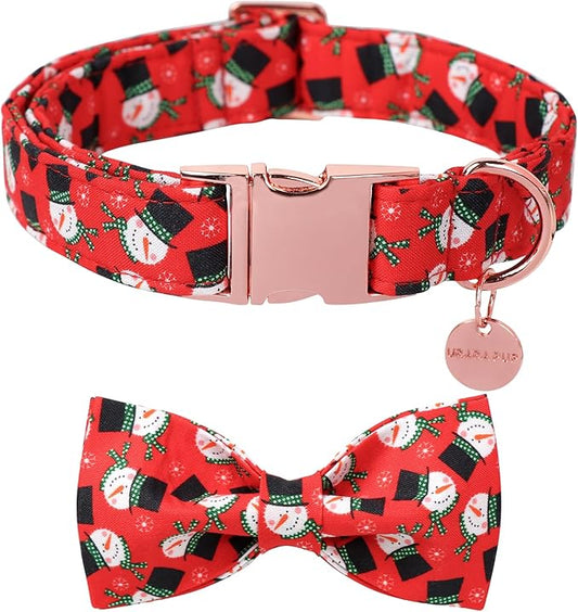 Christmas Dog Collar with Bow Tie, Christmas Collar for Puppy Girl Boy Dog or Cat, Bowtie Dogs Collars with Durable Metal Buckle, Cute Pet Collars, M