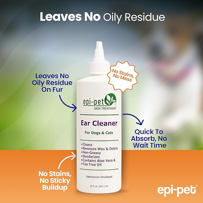 Dog & Cat Ear Cleaner Solution with Aloe Vera & Tea Tree Oil – Removes Itchy Ear Wax, Debris, Odor – Ears Wash, Drops & Flush for Pets, Dog Ears Cleaning, Cat Cleaner (16 oz- Pack of 3)