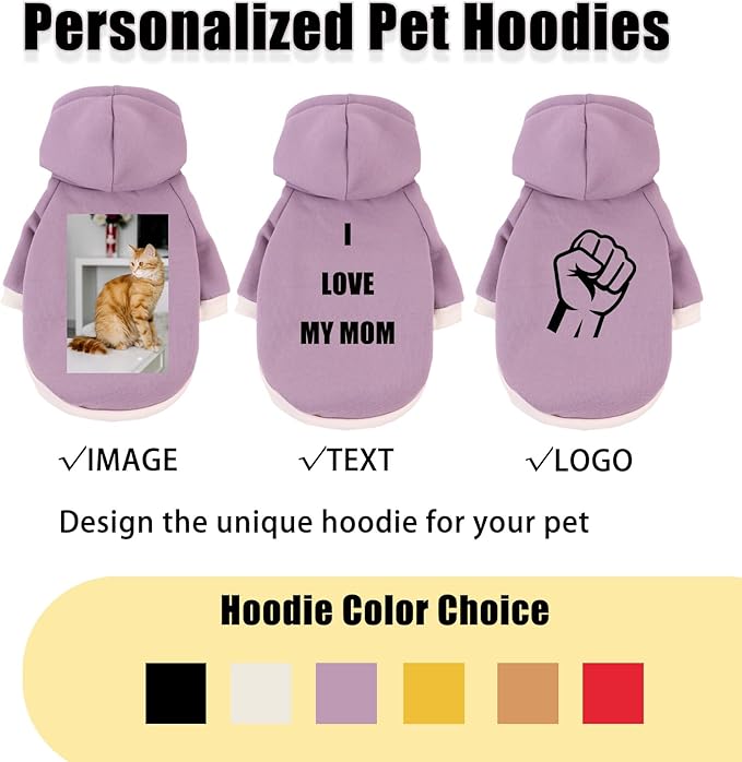 Custom Dog Hoodie, Personalized Sweatshirt with Photo Text Name Logo, Customized Hooded Sweater for Small Medium Large Dogs & Cats (Purple, X-Large)