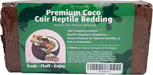 Reptile Coco Coir Bedding – Compressed Coconut Fiber Substrate for Reptiles, Amphibians, and Terrariums (1.4LB)
