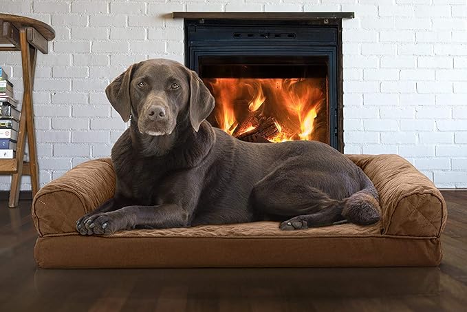 Furhaven Orthopedic Dog Bed for Large/Medium Dogs w/ Removable Bolsters & Washable Cover, For Dogs Up to 55 lbs - Quilted Sofa - Toasted Brown, Large