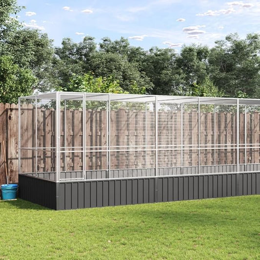 Large Bird Aviary with Extension, Outdoor Galvanized Steel Bird Cage, Galvanized Steel Outdoor Bird Aviary, Mesh Fence Bird House for Small Animals, 246.1"x81.5"x83.5"