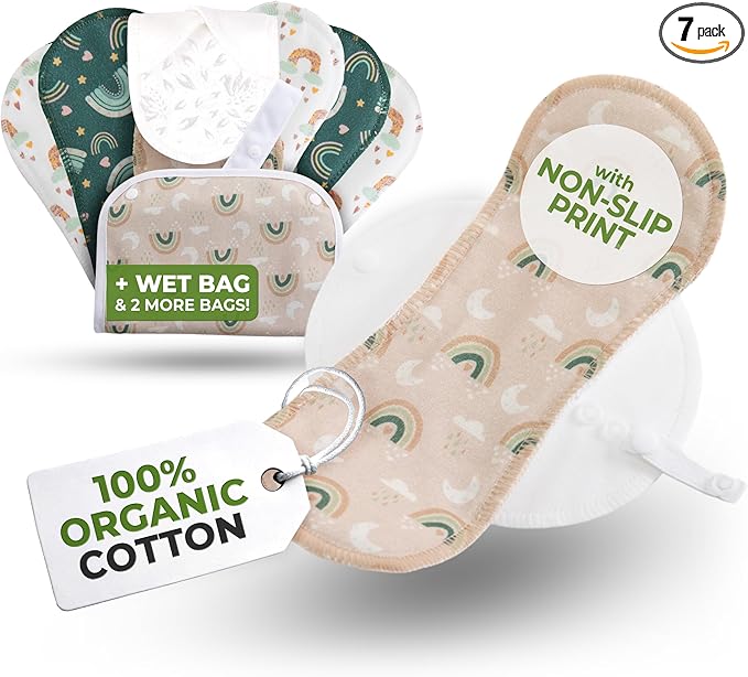 Non-Slip Reusable Panty Liners for Teen Girls (Small, 7-Pack); High-Temp Washable Organic Cotton Cloth Liners; Stay Fresh & Dry, Ultra-Thin, 100% Breathable, for Daily Vaginal Discharge Only (No PUL)