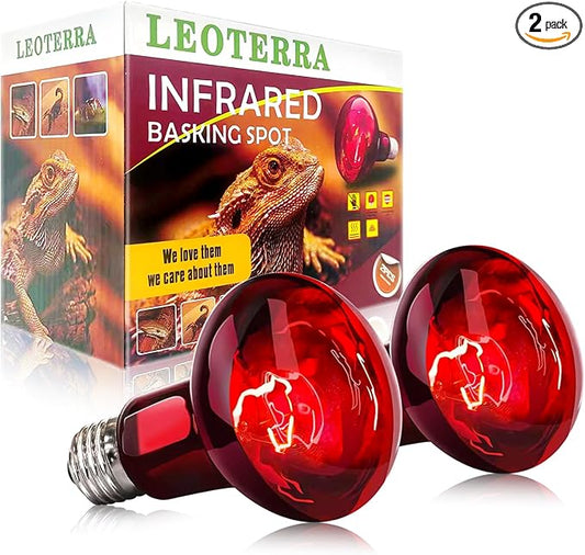 Leoterra Reptile Heat Lamp Bulbs 2PACK100w Red Night Heat Lamp Bulbs for Reptile Tank,Turtle,Bearded Dargon,Lizard,Snake,Chincken,Dog,Hedgehog Night Use Infrared Heat Lamp Bulbs,Long Lasting