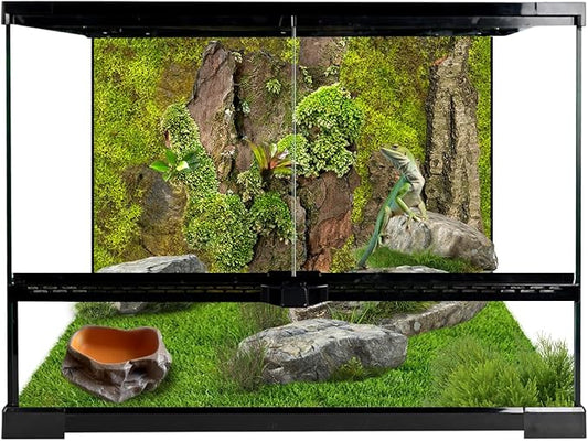 Reptile Glass Tank 18"*14"*14" Terrarium Habitat with Double Front Opening Door and Top Screen Ventilation for Bearded Dragon,Lizard,Leopard Gecko,Snake,Hermit Crab,Turtle