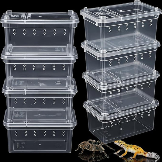 Irenare 8 Pcs Reptile Breeding Box Plastic Spider Terrarium Tarantula Feeding Box for Bearded Dragon Lizard Spider Gecko Scorpion(Vent Holes,Clear,4.33 x 2.76 x 2.95 Inch)