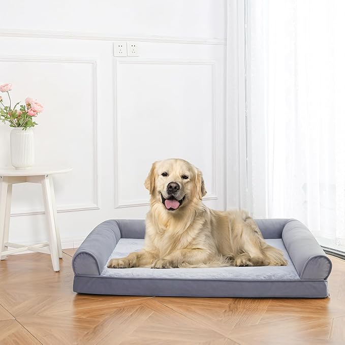 Amazon Basics Living Room Couch Dog Bed with Premium Foam, Pressure-Relief Support for Dogs up to 90lbs, Machine Washable Cover, Extra Large Sized (44" x 35"), Grey