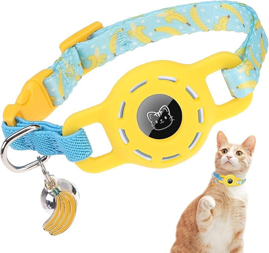 BINGPET AirTag Cat Collar with Bells, Upgraded Safety Elastic Cat Collar with Airtag Cat Collar Holder, Anti-Lost Cat Collars for Girl Boy Cats, Anti-Suffocation Kitty Puppy Collars