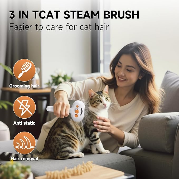 Pet Steam Brush for Dogs & Cats with Shampoo – 3-in-1 Grooming Spray Comb, Mist Massage & Defur Function, Water Spritz Deshedding Tool for Long/Short Hair, Indoor Pets (Puffease Cepillo de Vapor)