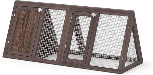 GOJOOASIS Chicken Coop for 2 Chickens Small Rabbit Hutch Quail Coop Wooden Bunny Cages Outdoor Chicken House w/Ventilating Wire (Carbonized Wood)