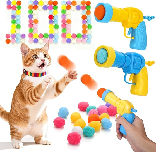 Mity rain 102PCS Cat Ball Launchers & Pom Pom Balls Interactive Cat Toy Set – Safe Soft Plush Kitten Toys for Indoor Cats, Fun Kitten Toys for Endless Active Play (Christmas)