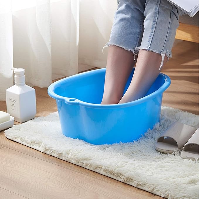 Foot Soaking Bath Basin: Plastic Spa Tub With Massage Dots - Roomy Bucket for Water Spa and Massage (Blue)