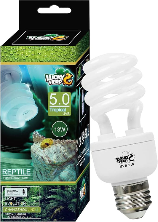 LUCKY HERP Reptile UVA UVB Light 5.0 13W Compact Fluorescent Tropical Terrarium Lamp