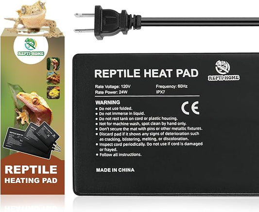 Reptile Heat Pad 8x18 Inch 24W, Terrarium Heating Mat Under Tank, Reptile Heat Mat/Pad for Amphibians, Turtle, Lizard, Bearded Dragon, Hermit Crab, Frog, Snake