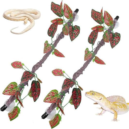 VCEPJH Reptile Climbing Branch Decor 2 Pcs Bendable Jungle Vine with Suction Cup Terrarium Plant Decoration for Gecko Bearded Dragons, Snake,Frogs, Chameleons Cage Accessories (I)