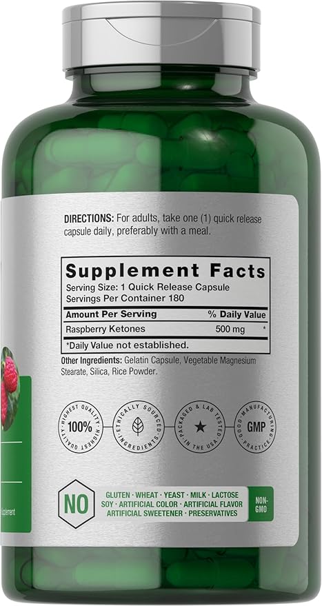 Horbäach Raspberry Ketones | 500mg | 180 Capsules | Non-GMO & Gluten Free Pills