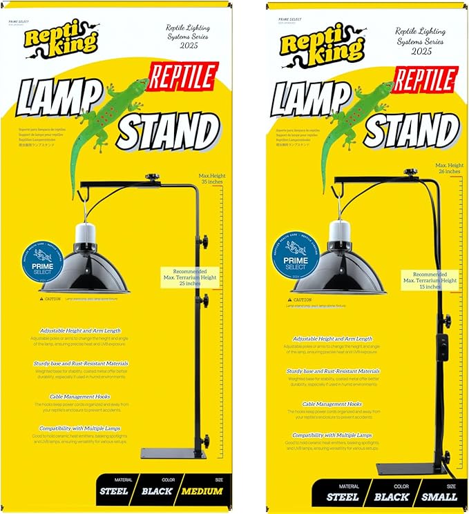 Reptile Lamp Stand, Adjustable Heat Lamp Fixture Stand, Terrarium Stand for Holding Reptile Light Fixture and Heating Bulbs for Max. Terrarium Height: 13.5 inches