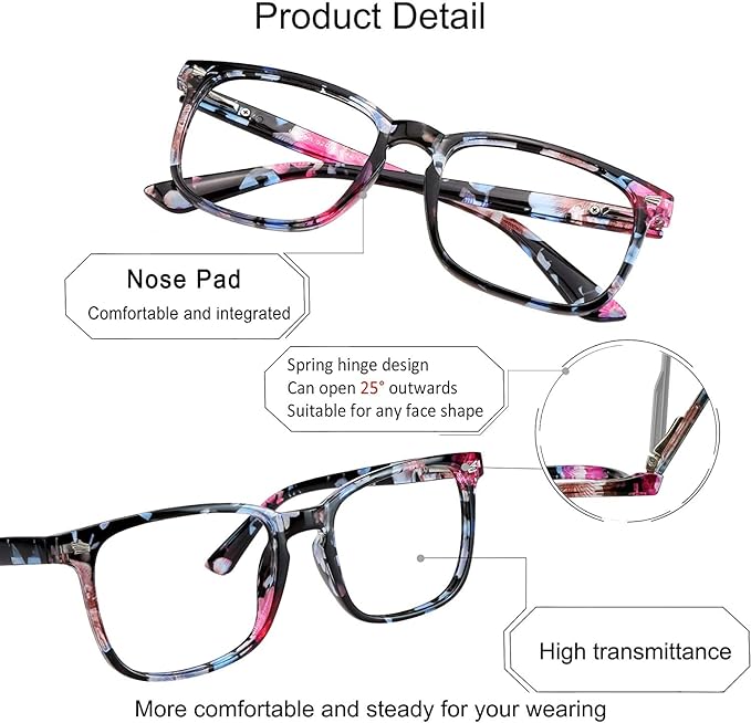 YEIN Bifocal Reading Glasses with Blue Light Blocking Lenses, Bifocal Reader for Women, Vintage Square frame with Spring Hinge (+0.00/+1.50 magnification)