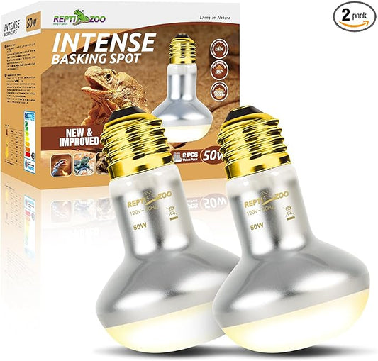 REPTI ZOO 50W Reptile Heat Lamp Bulb,2 Pack Intense Spot Basking Light,UVA Daylight Heating Lamp Bulb for Reptile & Amphibians & Chicken Brooder,Bearded Dragon, Lizard, Tortoise