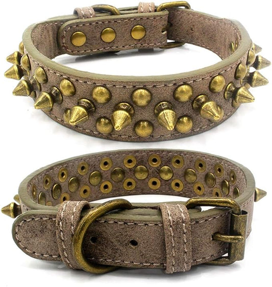 Spiked Dog Collar Soft Pu Leather Mushrooms Rivet Spike Studded Puppy Adjustable Pet Collars for Small Breeds (M, Grey1)