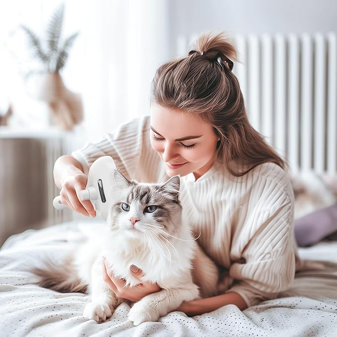 Cat Steam Brush for Shedding, 3 In 1 Steam Pet Brush Self Cleaning, Dog Brush for Long and Short Hair Dogs and Cats, Pet Grooming Comb Remove Tangled Loose Hair, Type-C Fast Charging (White)