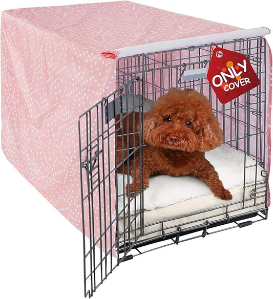 Explore Land Pattern Dog Crate Cover for 42 Inches Wire Cage, Heavy-Duty Polyester 1 2 3 Doors Standard Metal Pet Kennel Enclosure (Princess Pink)