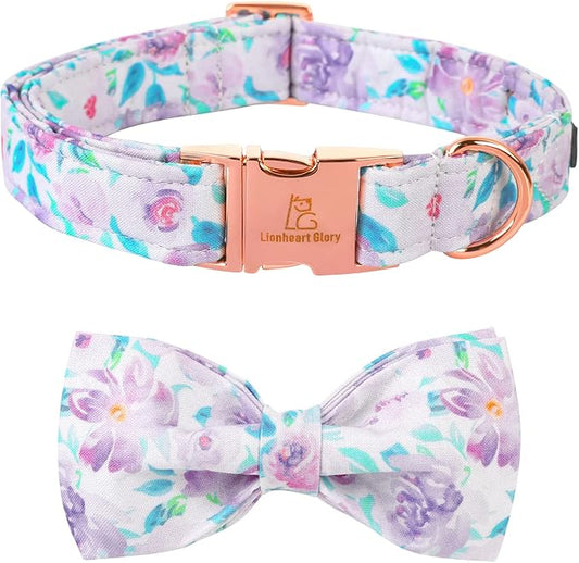 Lionheart glory Purple Dog Collar, Adjustable Dog Collar with Bowtie, Pet Gift Collar for Dog Soft Bowtie Dog Collars for Small Dogs