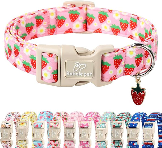 Cute Spring/Summer Dog Collar, Adjustable Pink Strawberry Dog Collars for Giant Large Dogs, Lightweight Quick-Release Buckle Collar for Boy&Girl Dogs XL