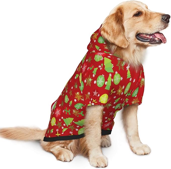 Christmas Tree Print Hoodie,Christmas Cosplay Dog Clothes with Pocket and Hat Winter Clothes Sweaters X-Large