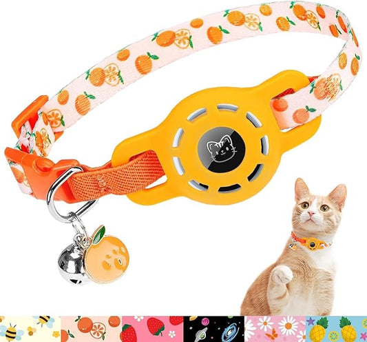 BINGPET AirTag Cat Collar with Bells, Upgraded Safety Elastic Cat Collar with Airtag Cat Collar Holder, Anti-Lost Cat Collars for Girl Boy Cats, Anti-Suffocation Kitty Puppy Collars