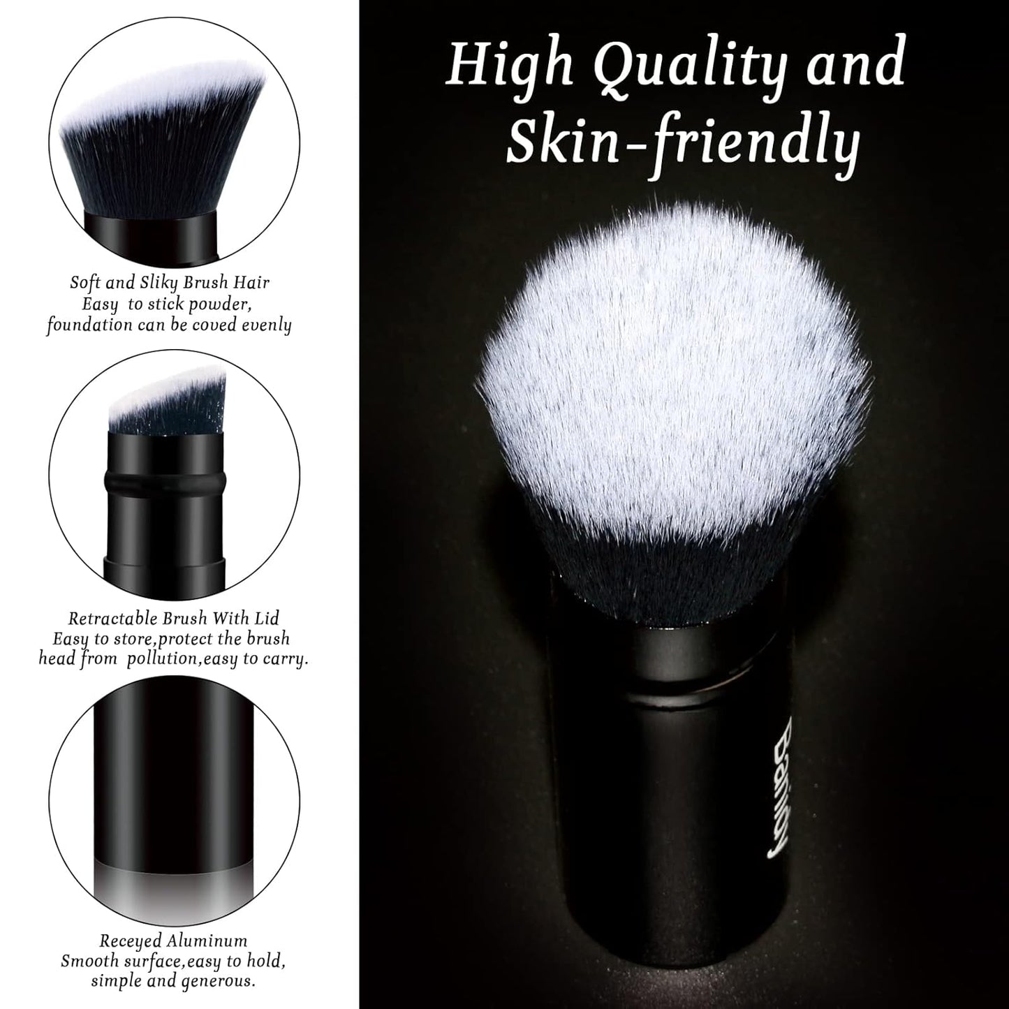 Makeup Brush Kabuki Face Brushes Retractable Travel Blush Kabuki Brush Portable Flawless for Foundation, Powder Blush, Bronzer, Buffing, Liquid, Cream, Cruelty Free with Cover(1PCS)