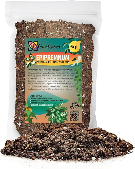 Premium Epipremnum Plant Soil Mix by Gardenera - Stimulate Growth and Elevate Foliage Beauty with Nourishing Formula - 5 Quart