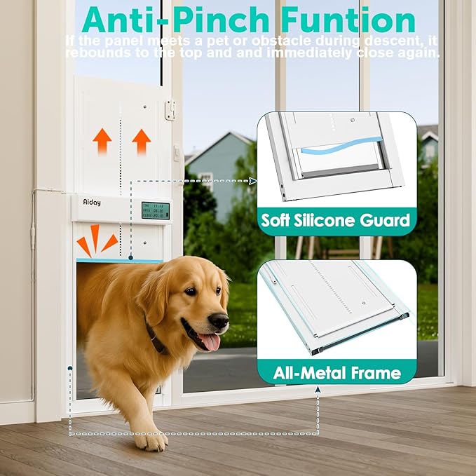 Automatic Sliding Glass Dog Door with Collar Sensor，X-Large Electric Doggy Door for Sliding Glass Doors, Adjustable 76" to 80-11/16" Slider Height, Anti-Pinch, Fits XLarge Dogs Up to 220 Lbs (XL)