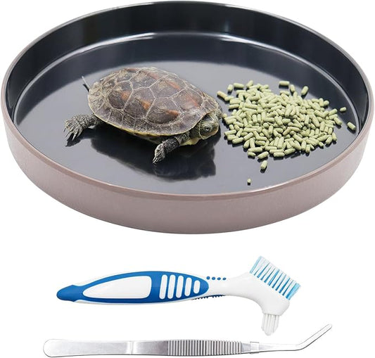 Reptile Feeder Kit, Food Water Bowl, Plastic Round Tortoise Feeding Dish, Amphibian Feeding Bowl, Tank Terrarium Accessories for Bearded Dragon Snake Hermit Crab Turtle Lizard Chameleon - 8 × 8 × 1"