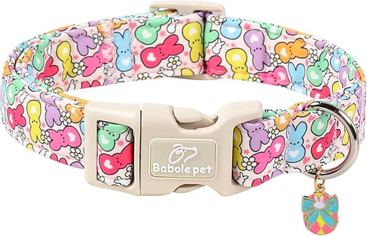 Easter Dog Collar for Large Dogs - Colorful Bunny Print Easter Collar for Male Female Dogs, Lightweight Adjustable Spring Holiaday Dog Collars with Quick Release Buckle L