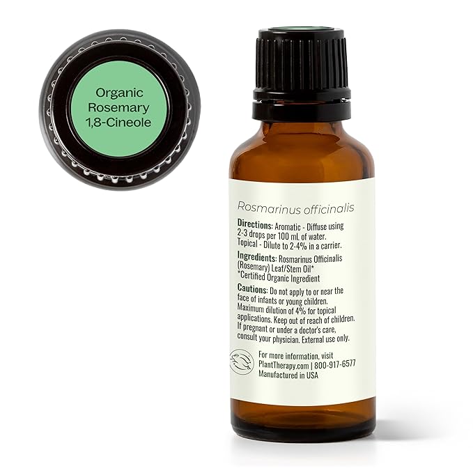 Plant Therapy Organic Rosemary Essential Oil 100% Pure, USDA Certified Organic, Undiluted, Natural Aromatherapy, Therapeutic Grade 30 mL (1 oz)