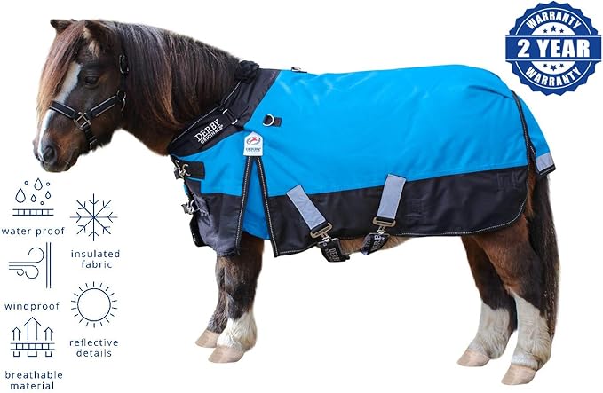Derby Originals Nordic-Tough 1200D Heavyweight Mini Horse & Pony Turnout Blanket – Waterproof, Breathable, 300g Insulation, 210T Lining, Reflective, 2-Year Warranty (Turquoise, 64")