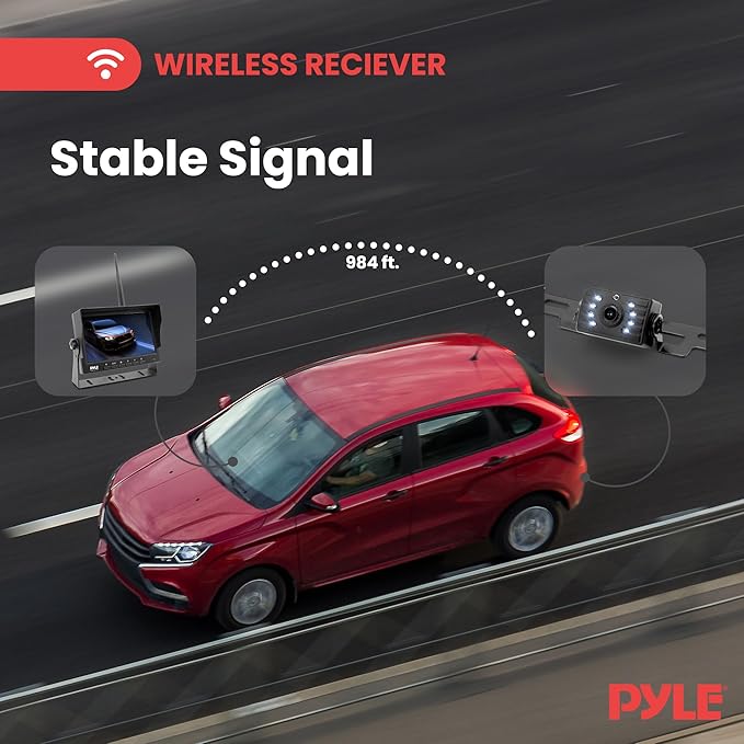Pyle 7” 1080P HD Digital Wireless Monitor and Wireless License Plate Camera - Waterproof, Night Vision, Single Channel Visual Assistance Kit (12/24V for Bus, Truck, Trailer, Van, RV, Camper)