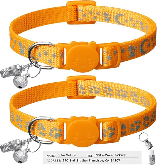 LLHK 2 Pack Breakaway Cat Collars & 2 Pcs Name Tags,Reflective Safety Kitten Collar with Bell,for Girl Boy Male Cats,Adjustable 7''-12'', Personalized ID Tag,Pet Supplies,Accessories