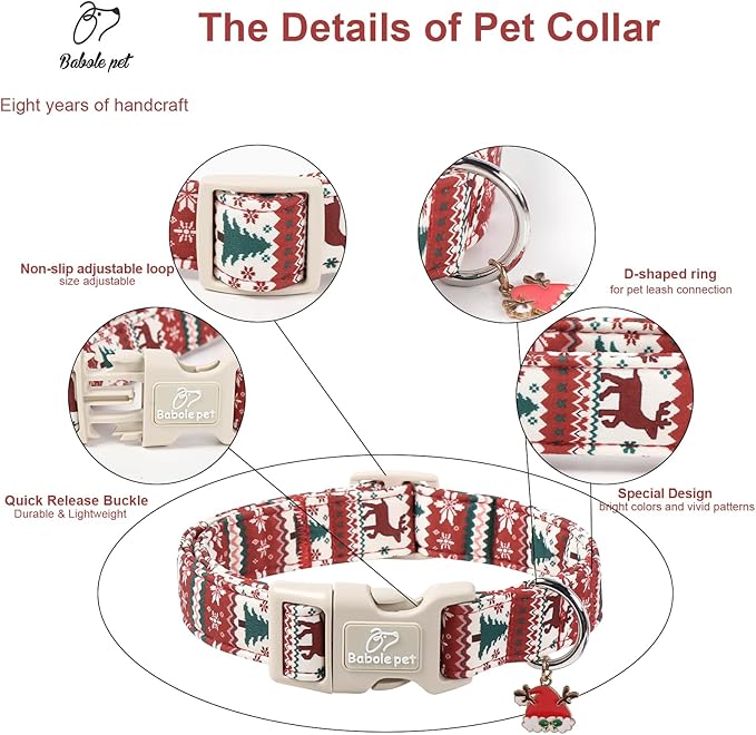 Christmas Dog Collar for Small Dogs - Cute Fair Isle Style Christmas Collars for Dogs, Soft Adjustable Winter Holiday Dog Collars with Quick Release Buckle S