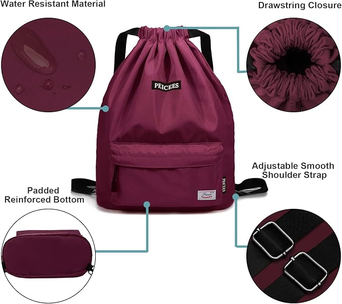 Peicees Waterproof Drawstring Sport Bag Lightweight Sackpack Backpack for Men and Women