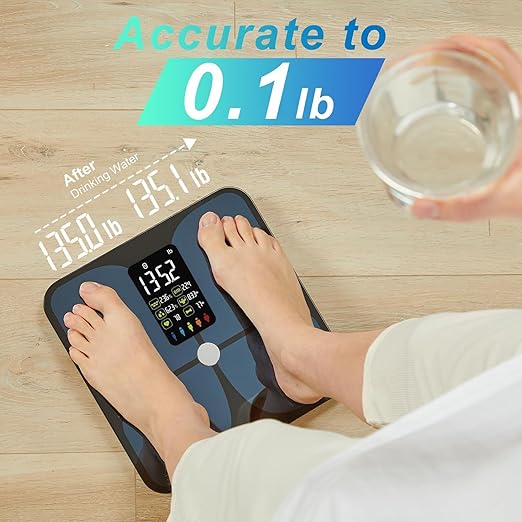 Scale for Body Weight and Fat, Lepulse Large Display Body Fat Scale, High Accurate Weight Scale Digital Bluetooth Bathroom Scale for BMI Heart Rate, 20 Body Composition Analyzer Sync with Fitness App
