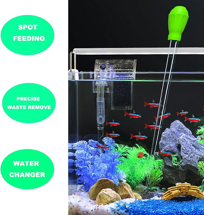 50ml Manual Coral Fish Feeder/Water Changer/Waste Remover Clean Tool with Extension Pipe and 15inch Aquarium Tweezer for Fish Tank Cleaning, Aquatic Pipette Dropper Gravel Cleaner Siphon