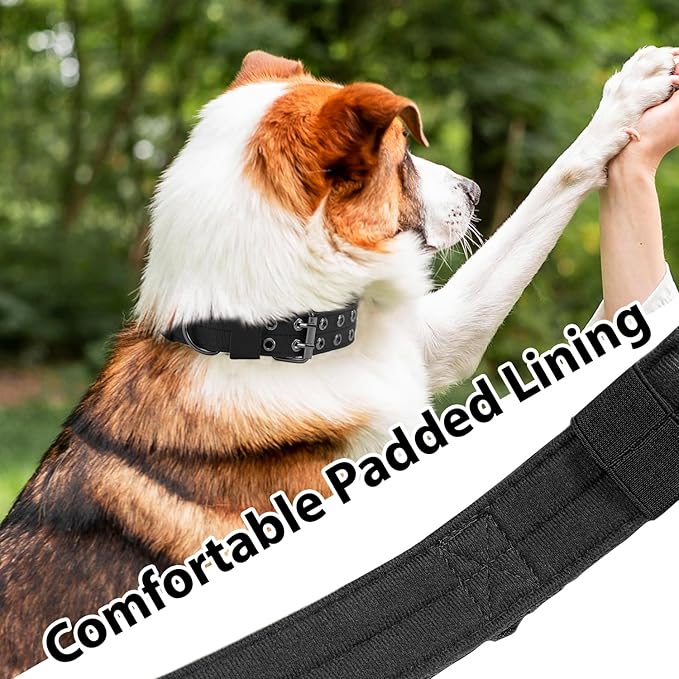 Tactical Dog Collar Military Adjustable Dog Collars Soft Nylon Training Collar with Patch Heavy Duty Metal Buckle Collars for Medium Large Dogs (Blue, XL)