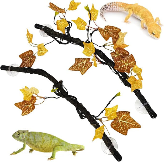 PINVNBY 2 PCS Snake Climbing Branch, Flexible Jungle Climbing Vine with Suction Cup Reptile Climb Tree Branches for Lizards, Chameleons, Snakes（ Orange）