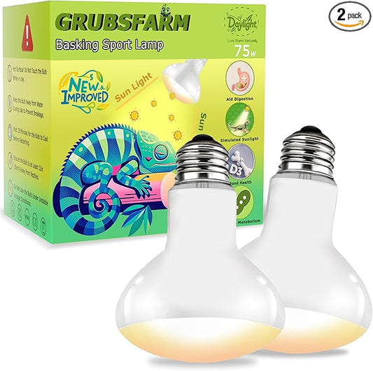 UVA Reptile Heat Lamp Bulb 75W - Ideal Basking Light for Bearded Dragons, Lizards, Chicks & Amphibians, Simulated Sunlight for Terrariums, Promotes Healthy Bone & Immune System | 2 Pack