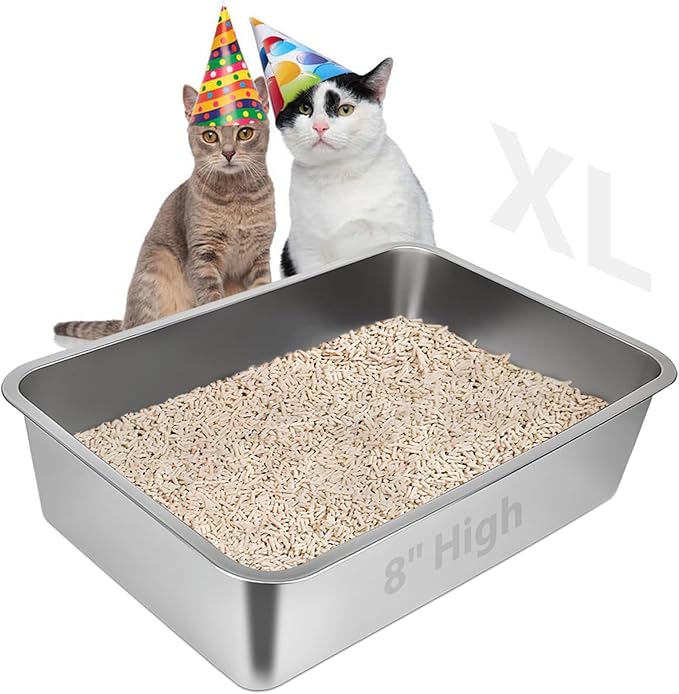 LIHONG Stainless Steel Cat Litter Box,Extra Large Metal Litter Box for Big Cats Kitty Rabbits,No Smell,Non Stick,Easy to Clean(24" Lx16 Wx8 H,XL)