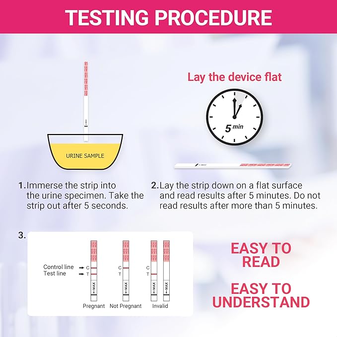 50 Pack Pregnancy Test Strips Early Detection, 10 MIU/ML, Rapid and Accurate Results
