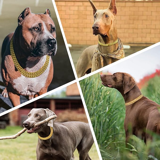 Gold 18K Gold Dog Chain Collar - Stainless Steel, Adjustable, Chew Proof, Cuban Link, Double Row, Walking Collar for Large, Small, Medium Dogs